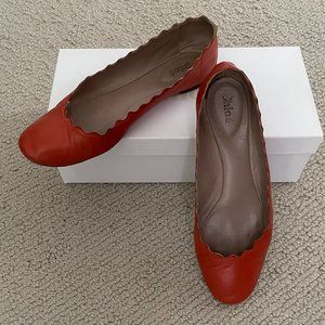 CHLOE Lauren Scalloped Ballet Flat in Ornage Leather